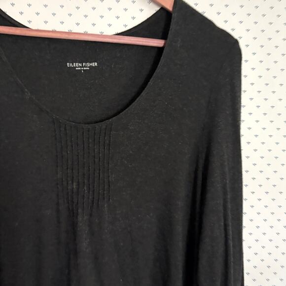 Eileen Fisher Pintuck Jersey Tunic L Charcoal Gray Dress Blouse Top Stretch - Picture 5 of 5